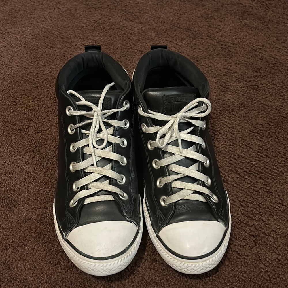 Boys Black Leather Converse Shoes